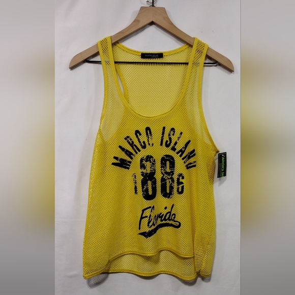 NWT Ocean Drive Mesh Tank Top Women's M Yellow Florida Beach Vacation Casual - Picture 1 of 9
